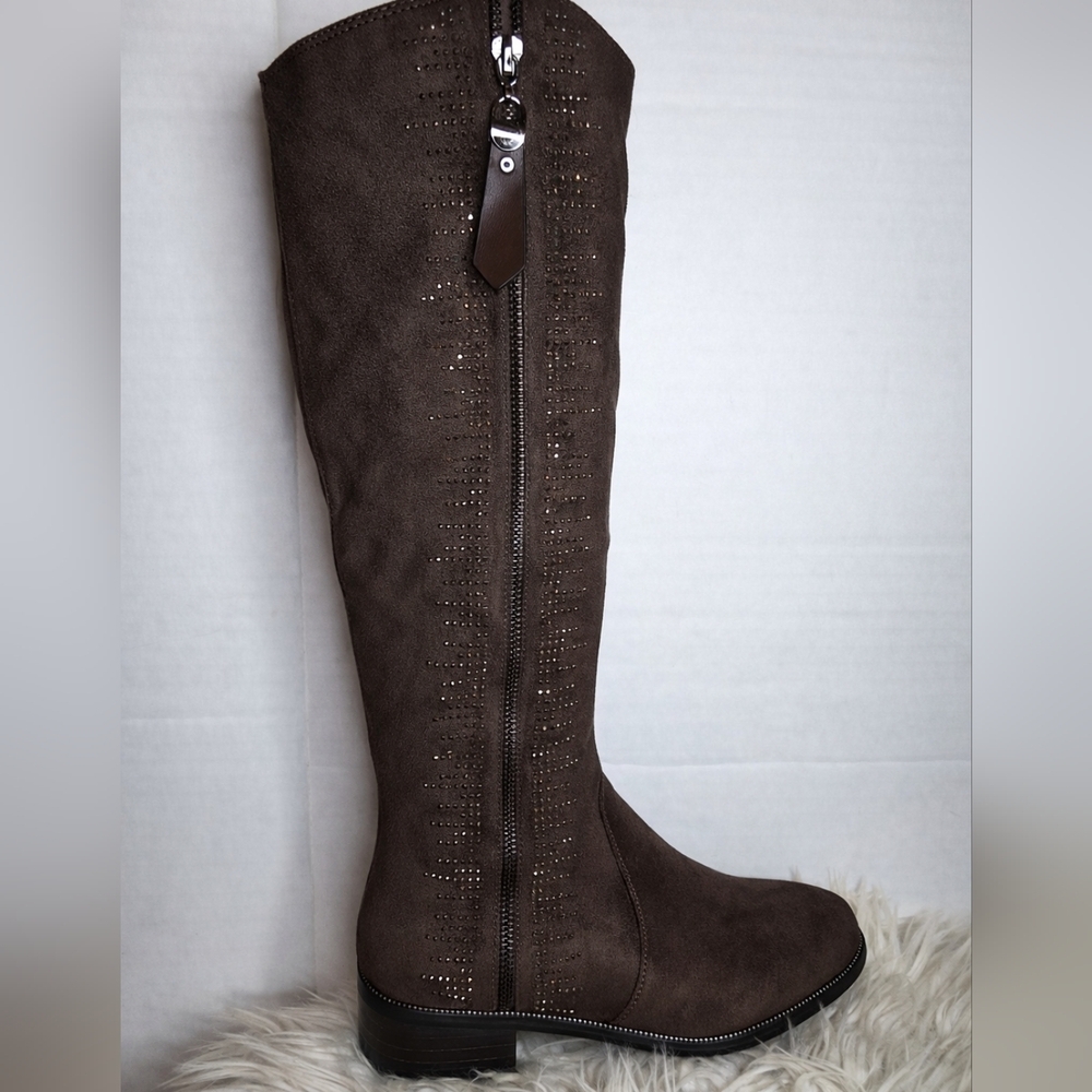 Azura Blackenbury Taupe Bling Knee High Boots  38 7.5-8. NWB - Picture 2 of 16